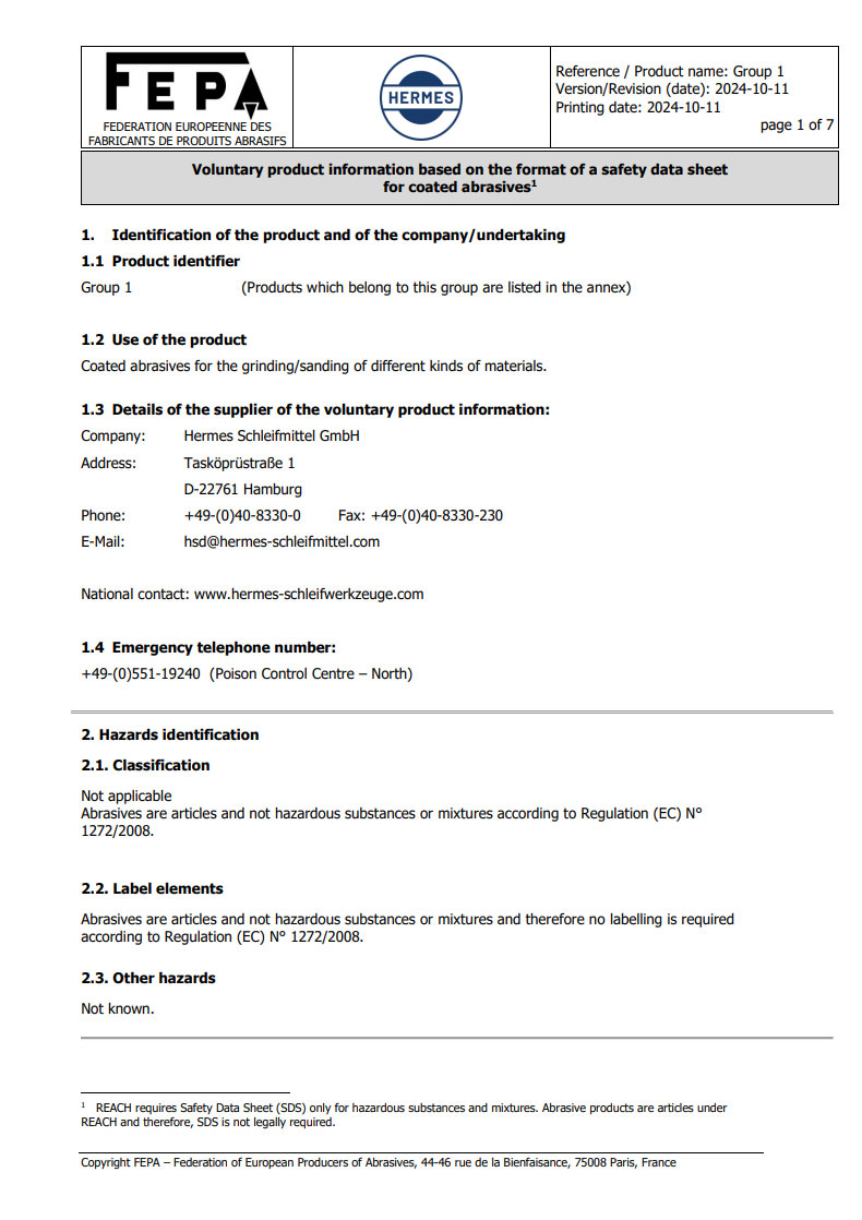 Cover photo Voluntary Product Information, Group 1